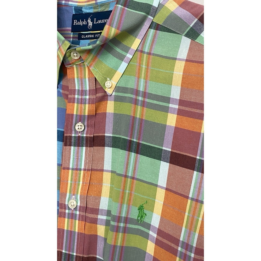 Polo Ralph Lauren Classic Fit Multicolor Plaid Men's Large Short‎ Sleeve Shirt - Picture 2 of 8